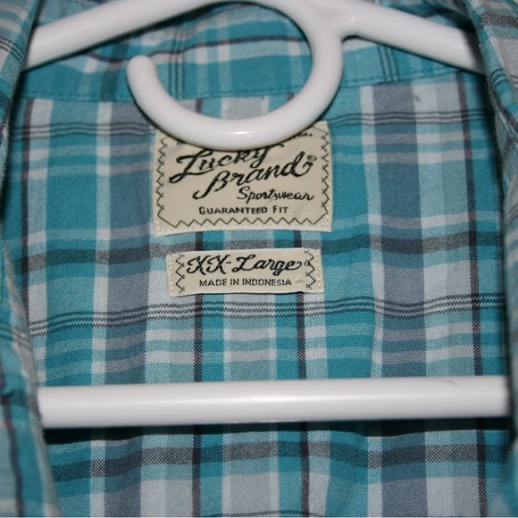 Lucky brand men’s snap front teal blue plaid XXl shirt - Picture 4 of 5